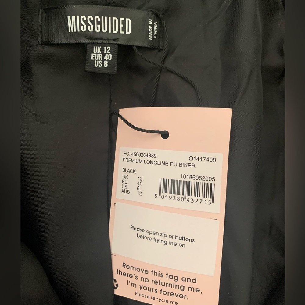 Missguided Premium Longline Faux Leather Biker Jacket Black - Picture 2 of 3